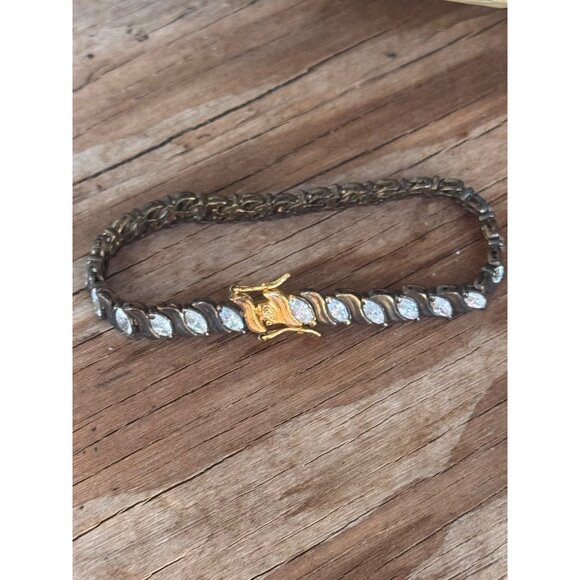 Vintage DBJ Sterling Silver GOLD VERMEIL Bracelet With Marquise Cubic Zirconia S - Picture 7 of 7